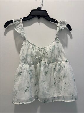 Hollister Mint Floral Ruffle Strap Camisole